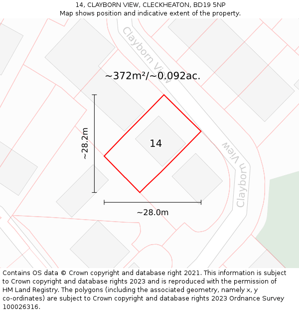 14, CLAYBORN VIEW, CLECKHEATON, BD19 5NP: Plot and title map