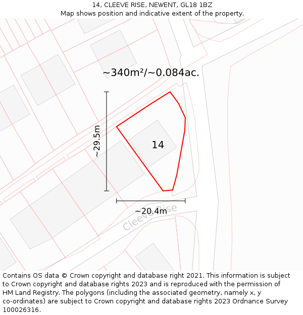 14, CLEEVE RISE, NEWENT, GL18 1BZ: Plot and title map