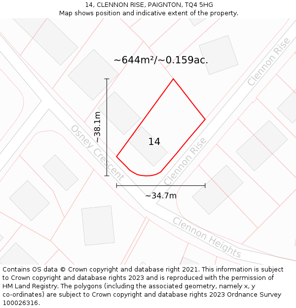 14, CLENNON RISE, PAIGNTON, TQ4 5HG: Plot and title map