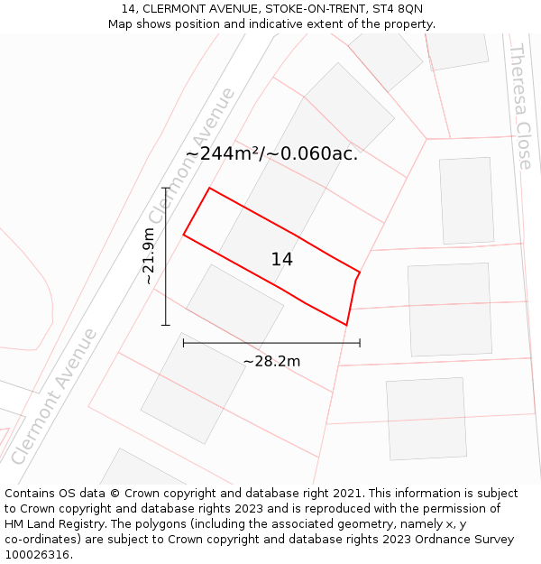 14, CLERMONT AVENUE, STOKE-ON-TRENT, ST4 8QN: Plot and title map