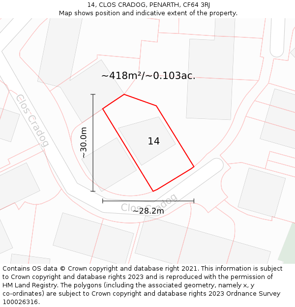 14, CLOS CRADOG, PENARTH, CF64 3RJ: Plot and title map