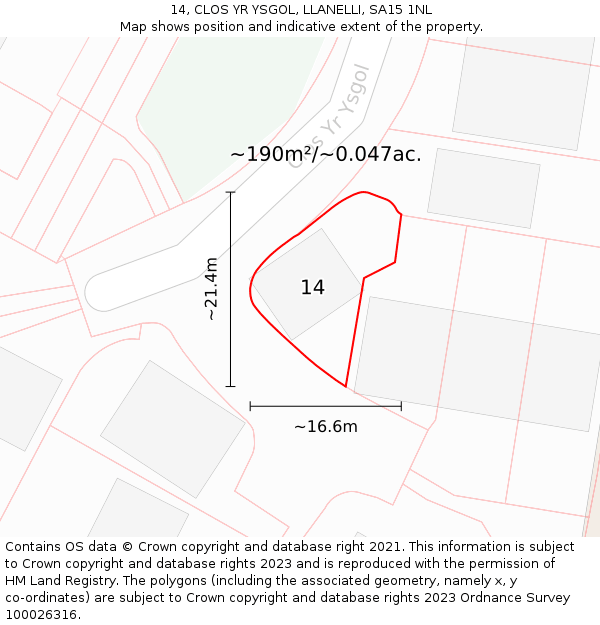 14, CLOS YR YSGOL, LLANELLI, SA15 1NL: Plot and title map