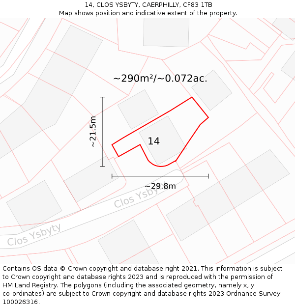 14, CLOS YSBYTY, CAERPHILLY, CF83 1TB: Plot and title map