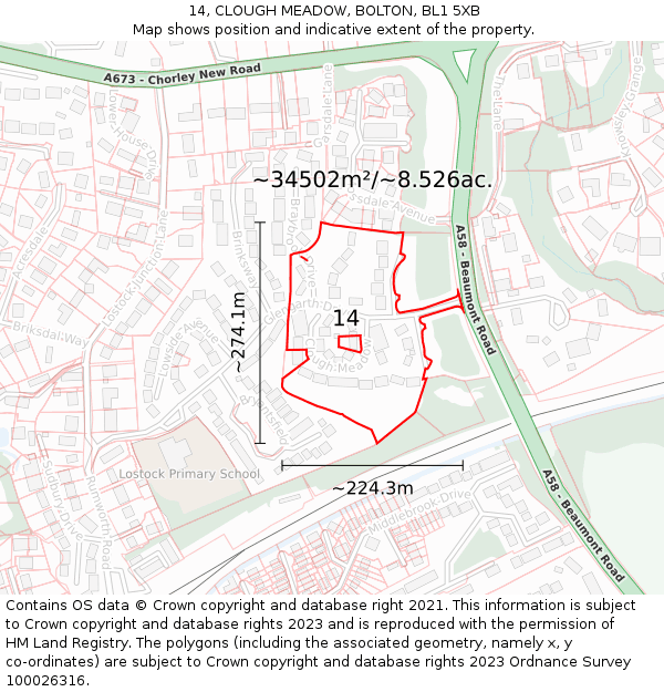 14, CLOUGH MEADOW, BOLTON, BL1 5XB: Plot and title map