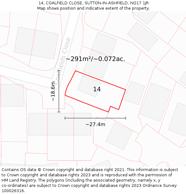 14, COALFIELD CLOSE, SUTTON-IN-ASHFIELD, NG17 1JR: Plot and title map