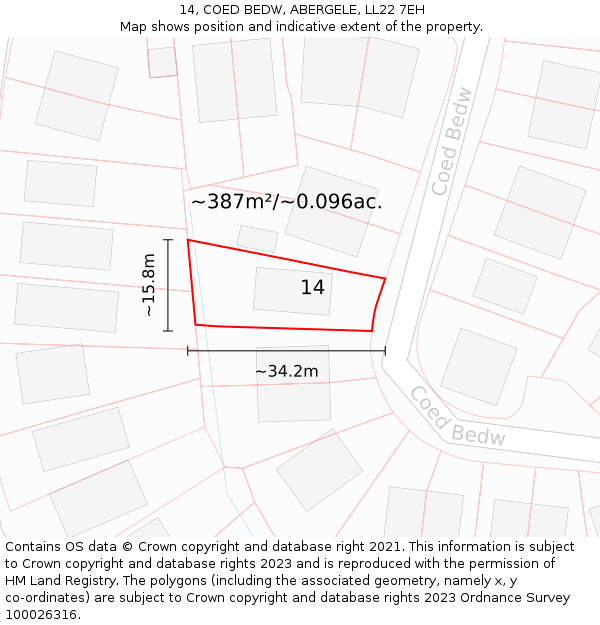 14, COED BEDW, ABERGELE, LL22 7EH: Plot and title map