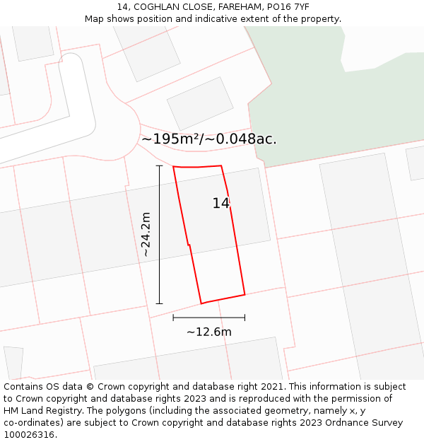 14, COGHLAN CLOSE, FAREHAM, PO16 7YF: Plot and title map