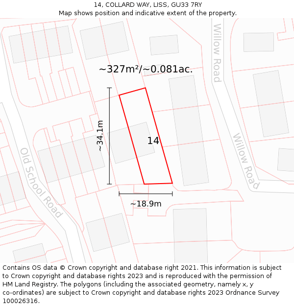 14, COLLARD WAY, LISS, GU33 7RY: Plot and title map