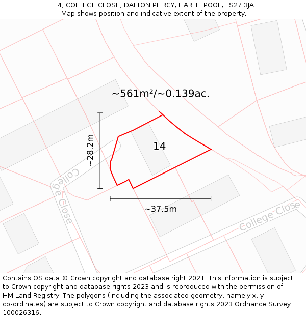 14, COLLEGE CLOSE, DALTON PIERCY, HARTLEPOOL, TS27 3JA: Plot and title map