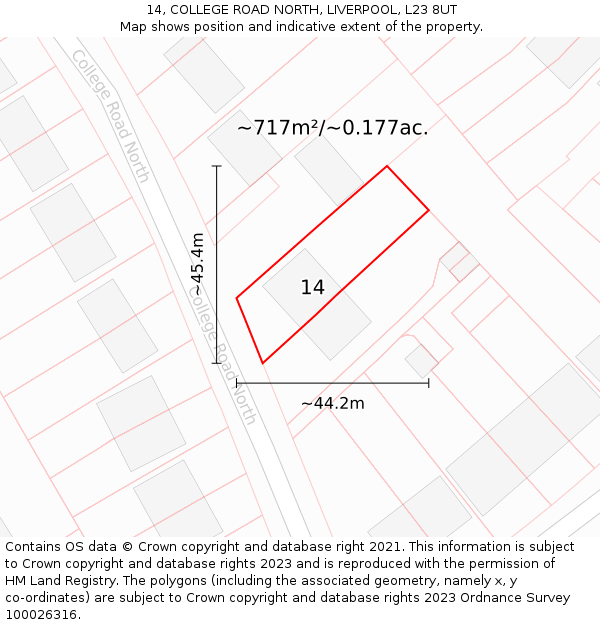 14, COLLEGE ROAD NORTH, LIVERPOOL, L23 8UT: Plot and title map