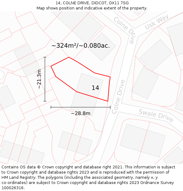 14, COLNE DRIVE, DIDCOT, OX11 7SG: Plot and title map