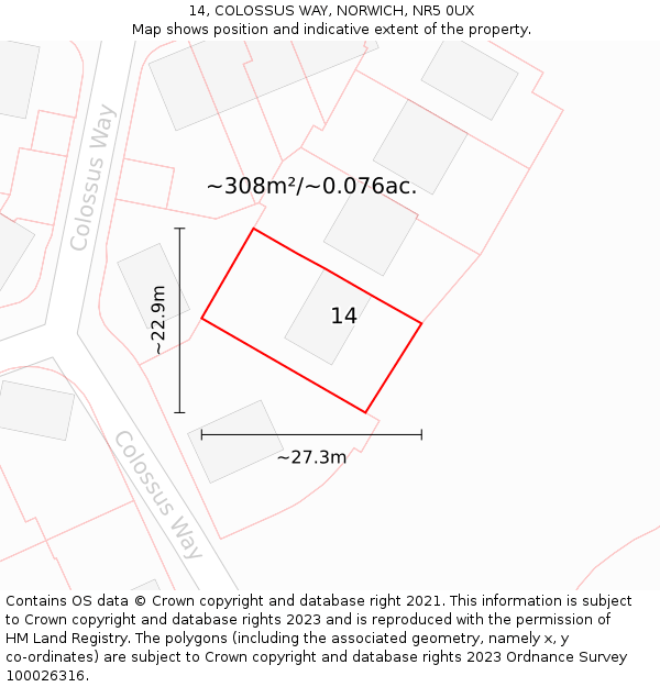 14, COLOSSUS WAY, NORWICH, NR5 0UX: Plot and title map
