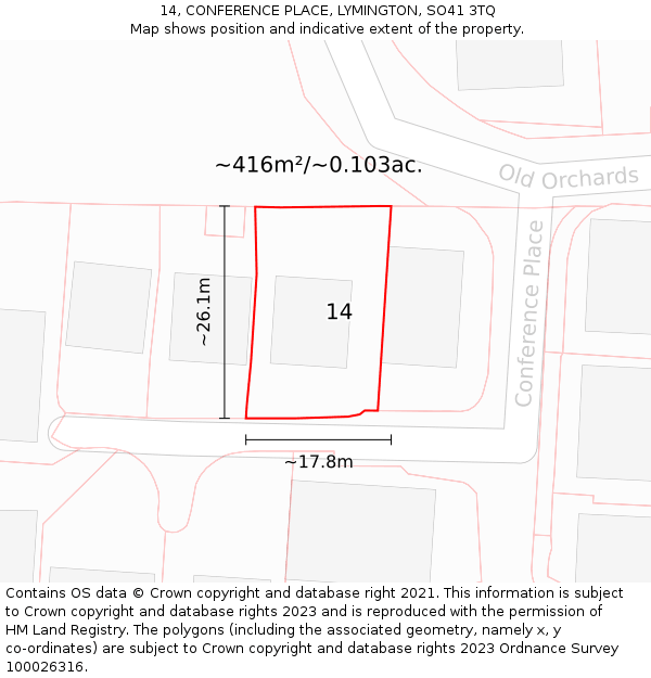 14, CONFERENCE PLACE, LYMINGTON, SO41 3TQ: Plot and title map