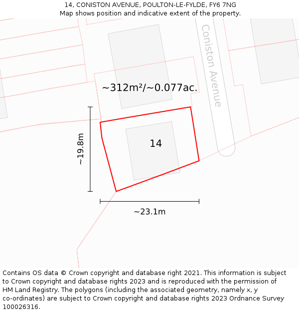 14, CONISTON AVENUE, POULTON-LE-FYLDE, FY6 7NG: Plot and title map