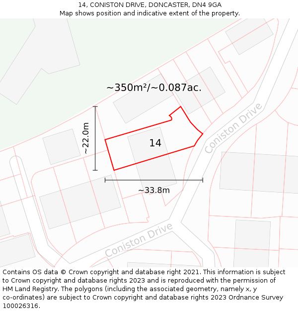 14, CONISTON DRIVE, DONCASTER, DN4 9GA: Plot and title map