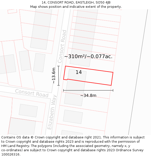 14, CONSORT ROAD, EASTLEIGH, SO50 4JB: Plot and title map