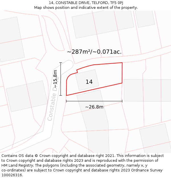 14, CONSTABLE DRIVE, TELFORD, TF5 0PJ: Plot and title map