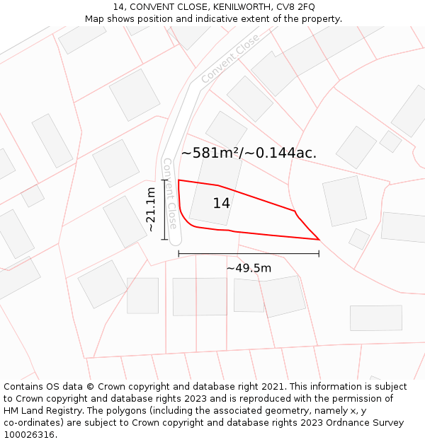 14, CONVENT CLOSE, KENILWORTH, CV8 2FQ: Plot and title map