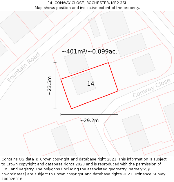 14, CONWAY CLOSE, ROCHESTER, ME2 3SL: Plot and title map
