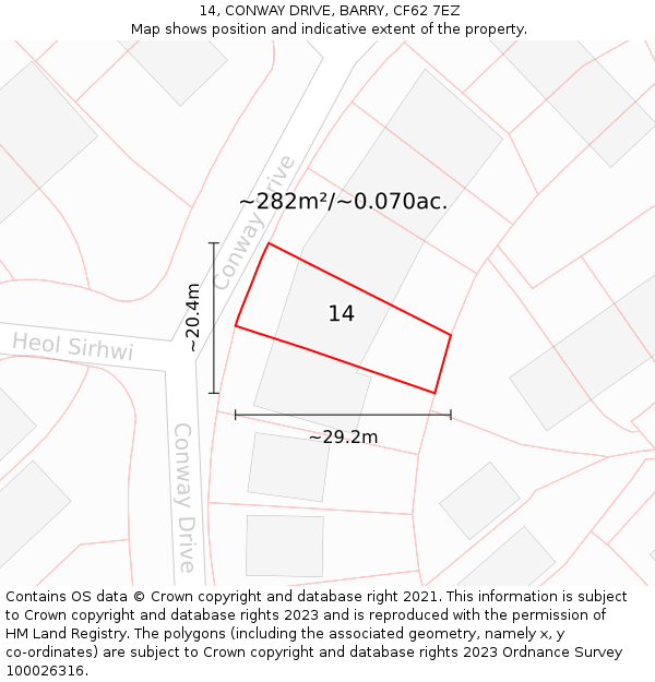 14, CONWAY DRIVE, BARRY, CF62 7EZ: Plot and title map