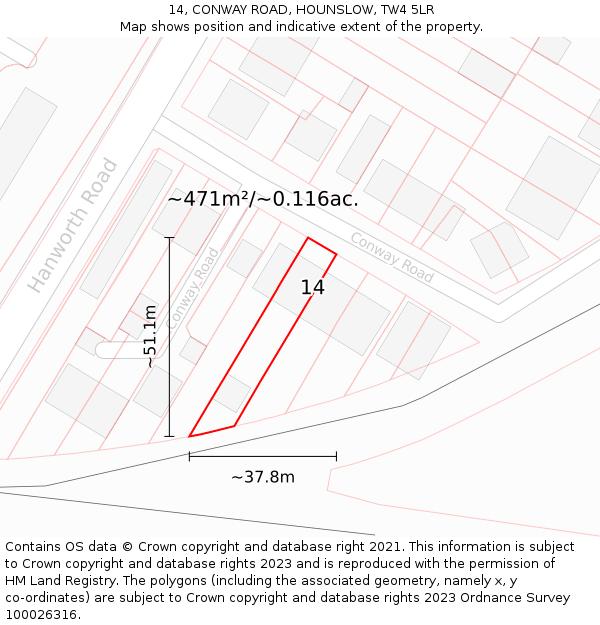 14, CONWAY ROAD, HOUNSLOW, TW4 5LR: Plot and title map