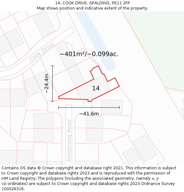 14, COOK DRIVE, SPALDING, PE11 2FP: Plot and title map