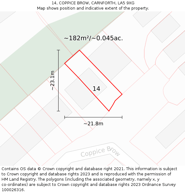 14, COPPICE BROW, CARNFORTH, LA5 9XG: Plot and title map