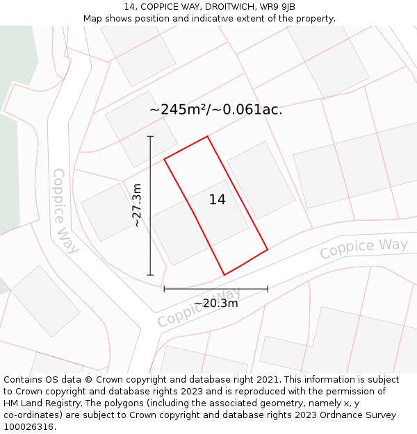 14, COPPICE WAY, DROITWICH, WR9 9JB: Plot and title map