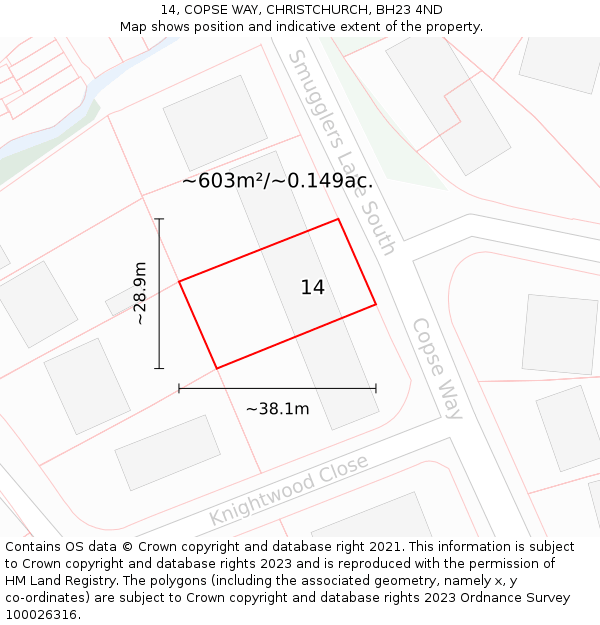 14, COPSE WAY, CHRISTCHURCH, BH23 4ND: Plot and title map