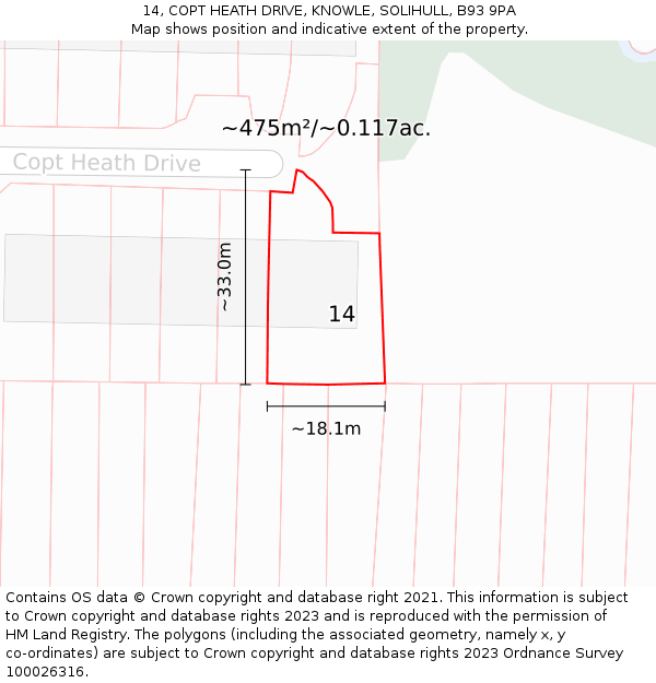 14, COPT HEATH DRIVE, KNOWLE, SOLIHULL, B93 9PA: Plot and title map
