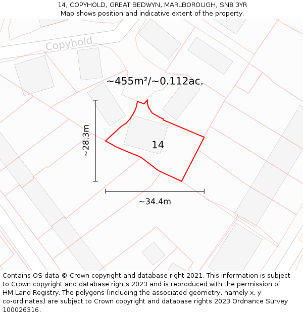 14, COPYHOLD, GREAT BEDWYN, MARLBOROUGH, SN8 3YR: Plot and title map