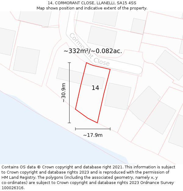 14, CORMORANT CLOSE, LLANELLI, SA15 4SS: Plot and title map