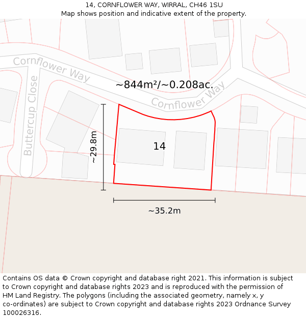 14, CORNFLOWER WAY, WIRRAL, CH46 1SU: Plot and title map