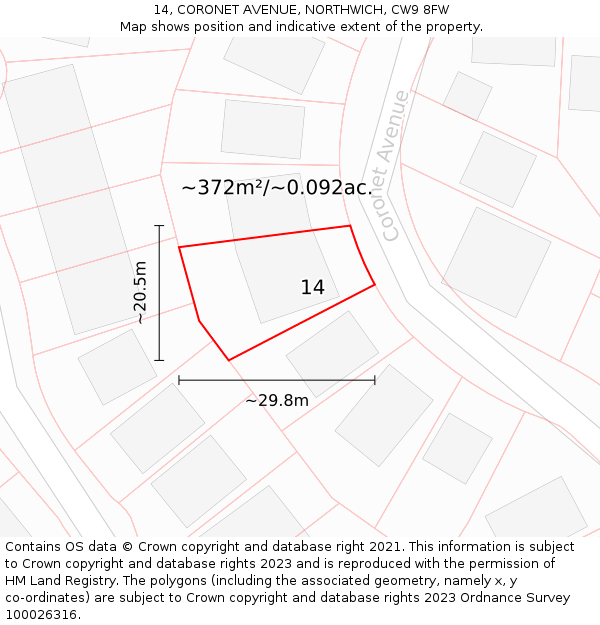 14, CORONET AVENUE, NORTHWICH, CW9 8FW: Plot and title map