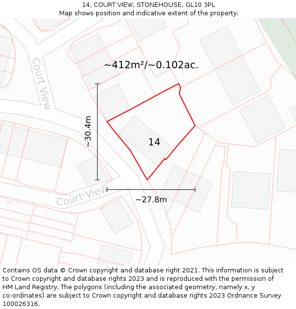 14, COURT VIEW, STONEHOUSE, GL10 3PL: Plot and title map