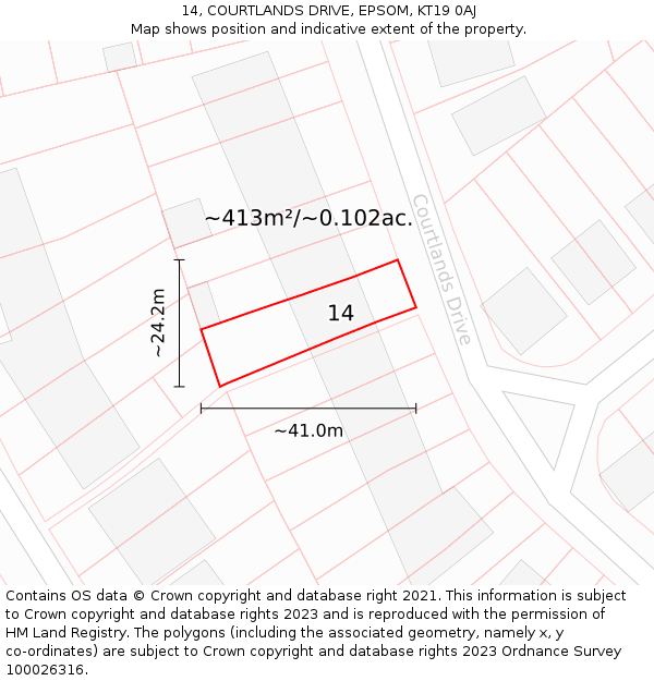 14, COURTLANDS DRIVE, EPSOM, KT19 0AJ: Plot and title map