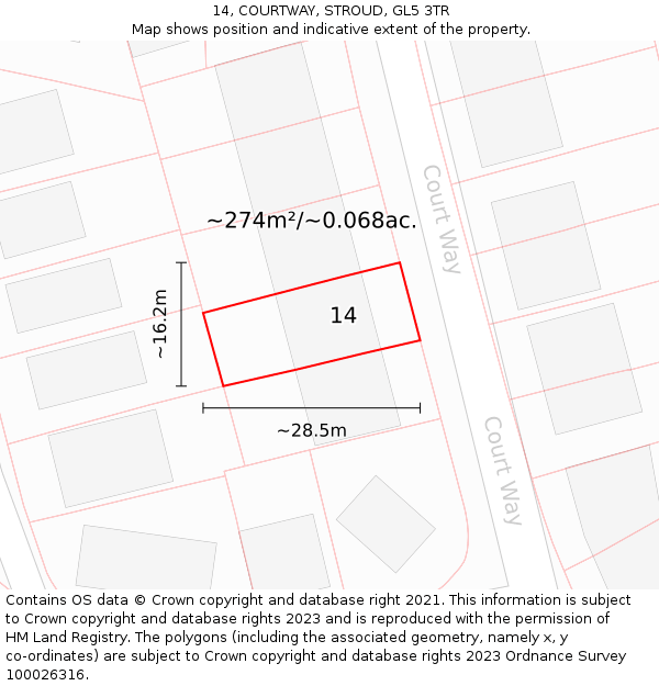 14, COURTWAY, STROUD, GL5 3TR: Plot and title map