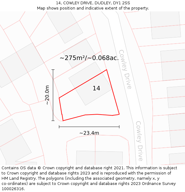 14, COWLEY DRIVE, DUDLEY, DY1 2SS: Plot and title map