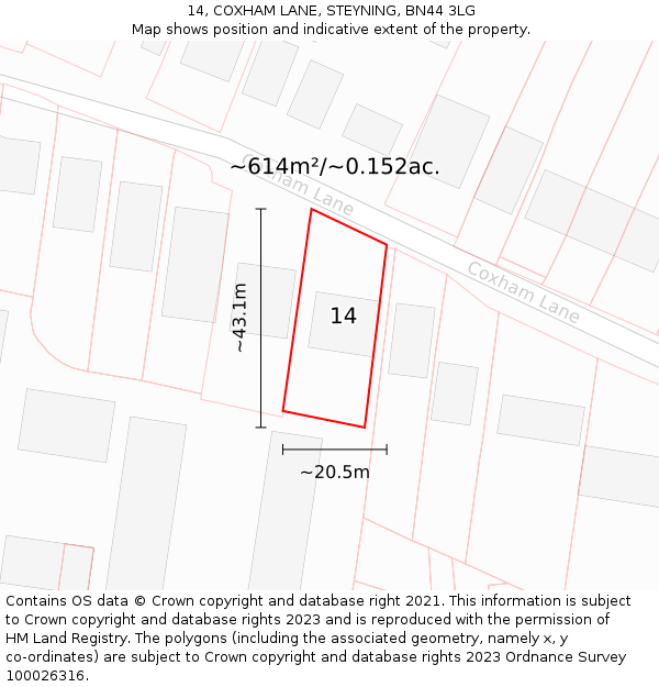 14, COXHAM LANE, STEYNING, BN44 3LG: Plot and title map