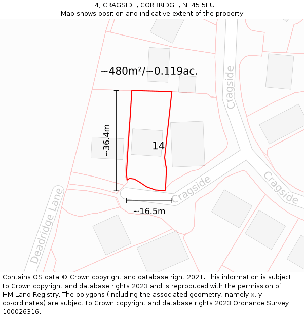 14, CRAGSIDE, CORBRIDGE, NE45 5EU: Plot and title map