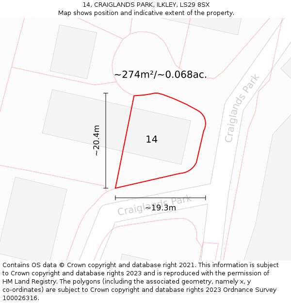 14, CRAIGLANDS PARK, ILKLEY, LS29 8SX: Plot and title map