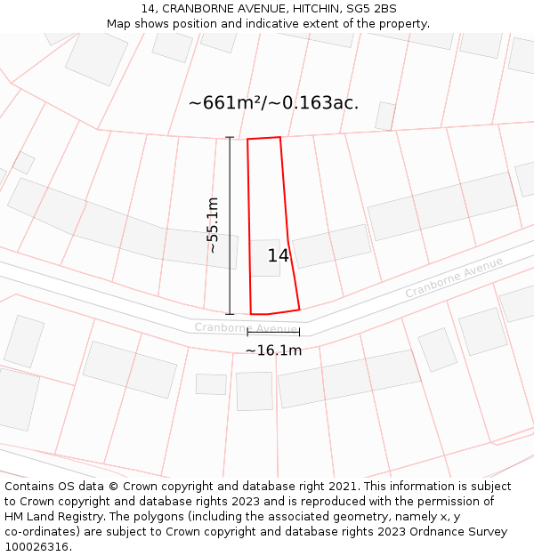 14, CRANBORNE AVENUE, HITCHIN, SG5 2BS: Plot and title map