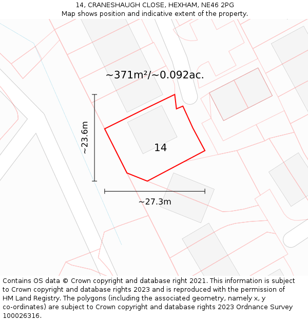 14, CRANESHAUGH CLOSE, HEXHAM, NE46 2PG: Plot and title map