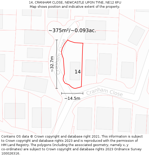 14, CRANHAM CLOSE, NEWCASTLE UPON TYNE, NE12 6FU: Plot and title map
