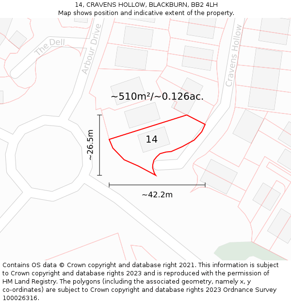 14, CRAVENS HOLLOW, BLACKBURN, BB2 4LH: Plot and title map