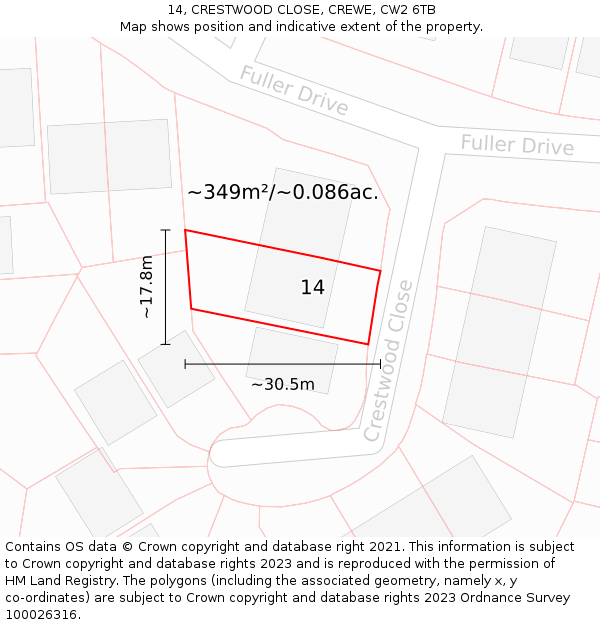 14, CRESTWOOD CLOSE, CREWE, CW2 6TB: Plot and title map