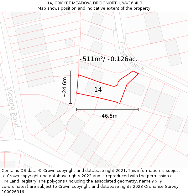 14, CRICKET MEADOW, BRIDGNORTH, WV16 4LB: Plot and title map