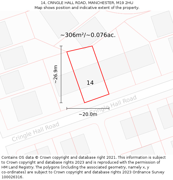 14, CRINGLE HALL ROAD, MANCHESTER, M19 2HU: Plot and title map