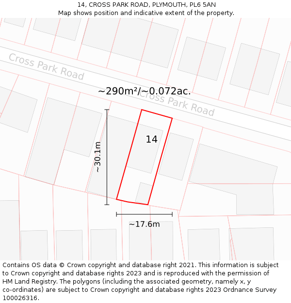 14, CROSS PARK ROAD, PLYMOUTH, PL6 5AN: Plot and title map