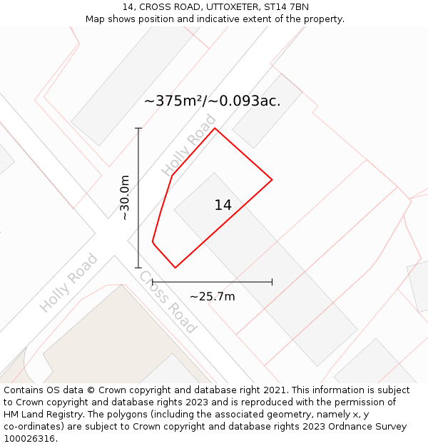 14, CROSS ROAD, UTTOXETER, ST14 7BN: Plot and title map